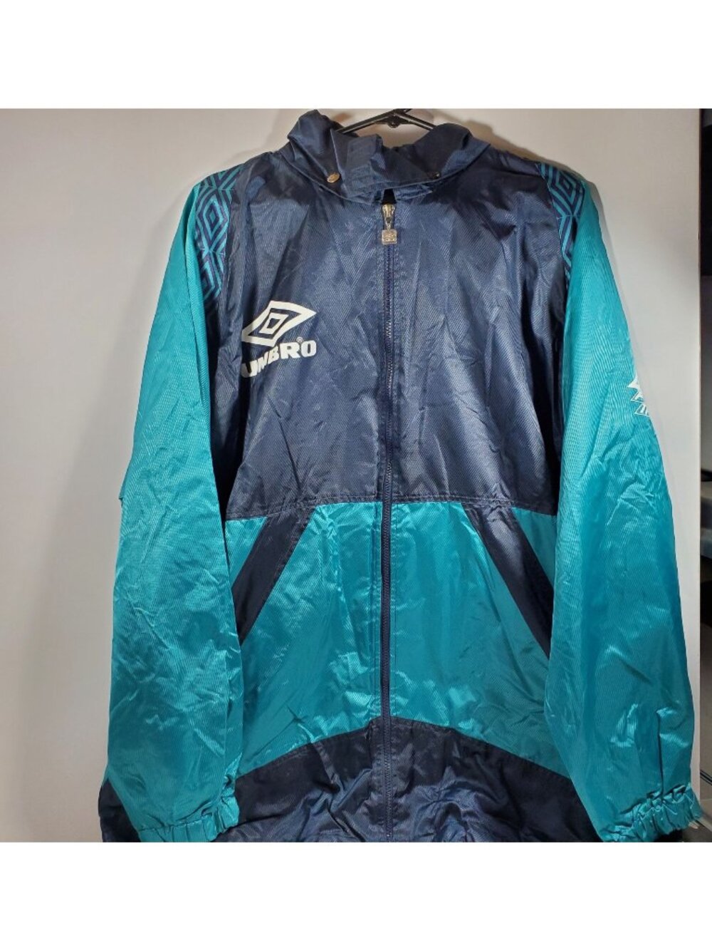Umbro XL Pro Training Windbreaker Navy Blue Teal Hooded Jacket Vintage 90s Y2K